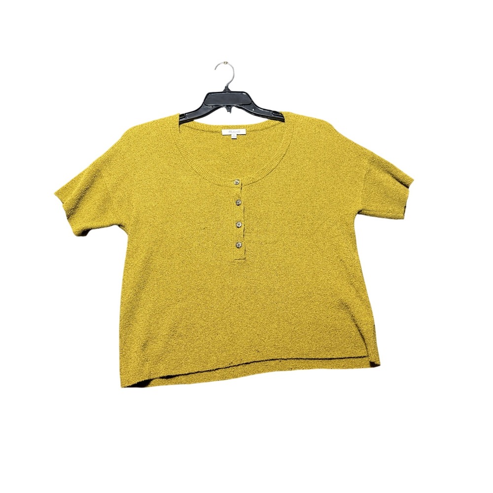 Madewell Henley Sweater Women Medium Olive Excellent Short Sleeve Textured Knit‎
